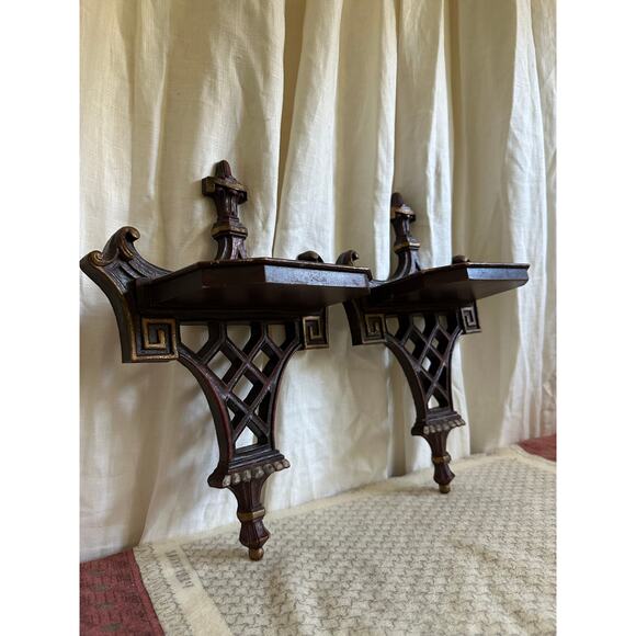 Vintage Syroco Wood Shelves oriental chinoiserie pagoda Asian style Chinese - Picture 4 of 16